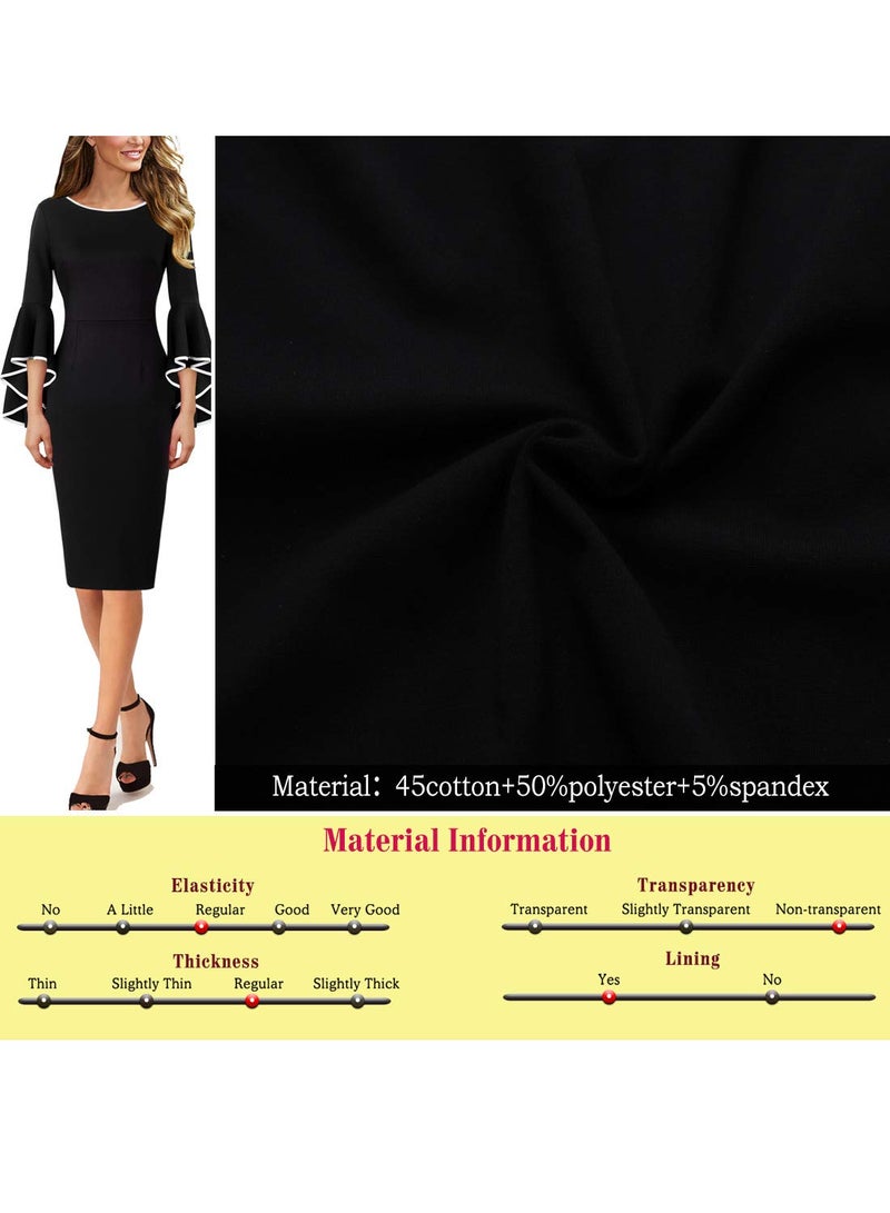 VFSHOW Womens Ruffle Bell Sleeves Cocktail Party Wedding Guest Slim Bodycon Graduation Birthday Party Pencil Sheath Dress (Black with White Piping, X-Large) 5318 BLK XL - Image 5